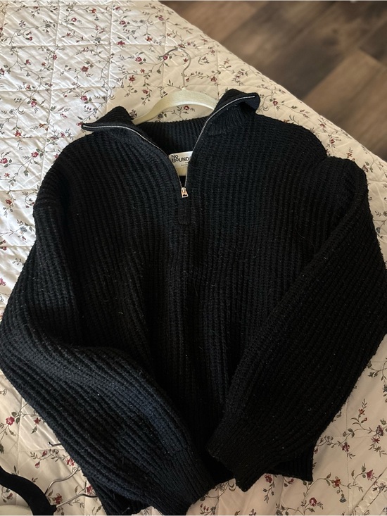 No Boundaries Sweaters - Black Ribbed Half-Zip Sweater